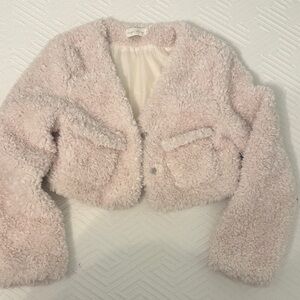 Fuzzy cream Cropped Teddy Jacket